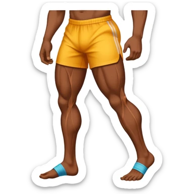 Emoji-style illustration of a single muscular and defined human leg, showing visible muscle lines and a strong, shredded look. Isolated from the body. Smooth, clean vector emoji style, bright flat colors, bold outlines, minimal shading, rounded shapes, high-resolution emoji aesthetic. sticker