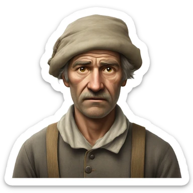 peasant in an old shirt during the 1917 revolution in russia photorealistic serious sticker