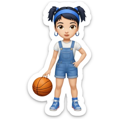 generate a pretty bratz that looks like Kajol Devgn\ bollywood actress
 Wearing  denim overalls with short blackhair and a blue hairband. Carrying a basketball sticker