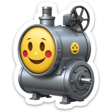 Industrial mechanical motor with a smiley face, emoji for the new electric music genre Motor breaks must be friendly and sellable must be small but clear child friendly, ready to use as a logo sticker