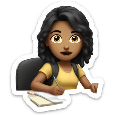 Girl with black hair doing homework nervous sticker