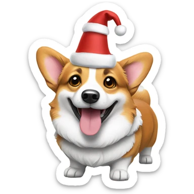 Tri-color corgi wearing Christmas hat  sticker