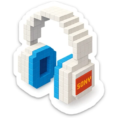 white Sony headphones with a retro vibe sticker