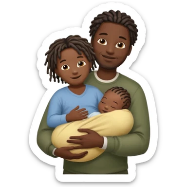 Happy African very dark black skinDad with short dread locs, with his newborn in arm,faceless brown skin baby in arm sticker