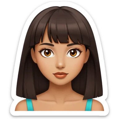 Pretty woman with dark brown straight bangs, light makeup, flirtatious expression sticker