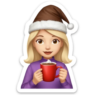 Home vibes, and girl with cacao in hands happy new year sticker