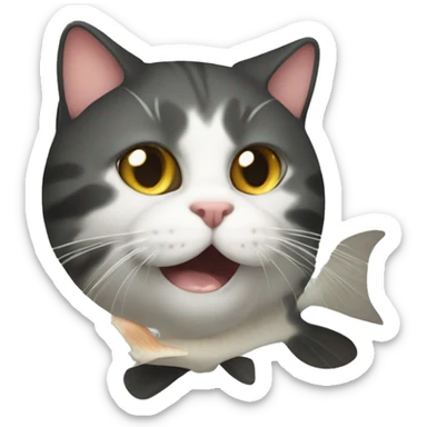 fish eating cat sticker