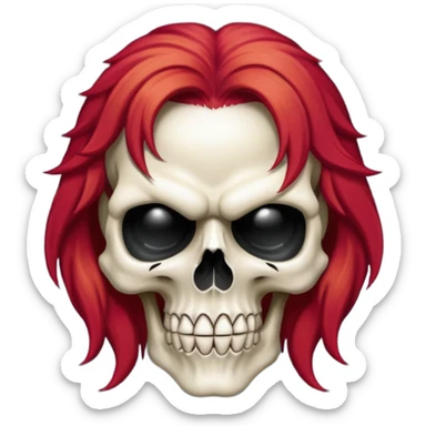 cinematic realistic Megadeth skul iconic red-haired mascot sticker