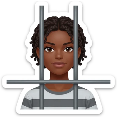 Light brown lady with short twists not harmed behind metal grey prison bars sticker