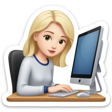 Girl using desktop computer sticker