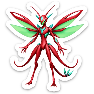  Cool Edgy Shiny Futuristic Ethereal Legendary Scizor-Deoxys-Digimon-Schyther-Flygon-hybrid full body sticker