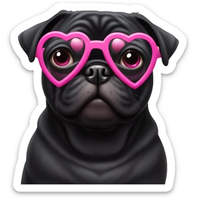 Black pug wearing heart shaped pink glasses  sticker