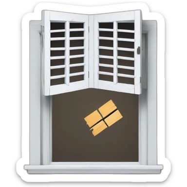 Broken window with ripped off shutters sticker