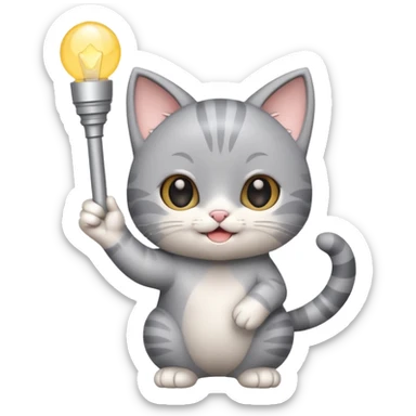 chibi cute gray cat waving holding a light stick sticker