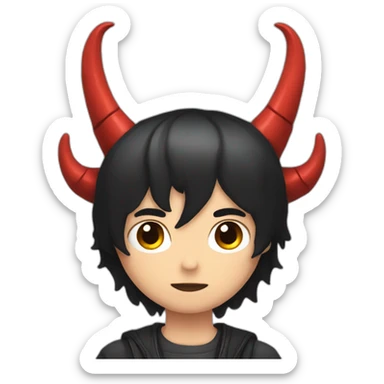 Boy with demon horns, black hair and clack eyes cute sticker