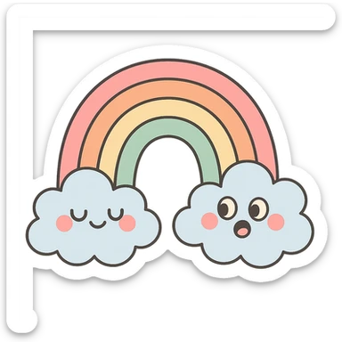a rainbow with fluffy clouds, gentle pastel palette sticker