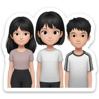 Three 3 girls all asian black hair and 1 asian boy black hair sticker