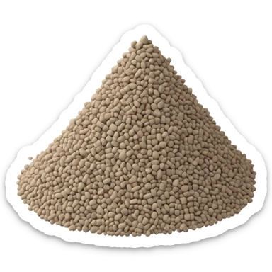 loose scatter or pile of small, rough beige-gray granules, matte and dusty, soft lighting, subtle shadows, emoji scale sticker