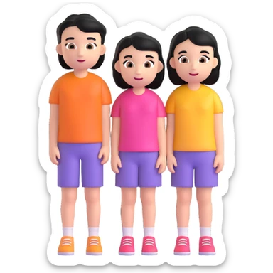 two kids, a boy and a girl, both with black hair, 3D emoji style sticker