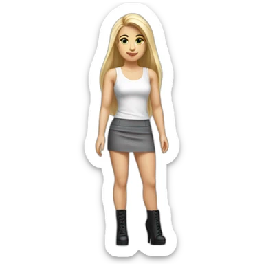 realist-caucasian-long-straight-blonde-hair-sexy-woman-white-crop-tank-top-gray-tight-mini-skirt-black-high-heel-shoes-full-bod sticker