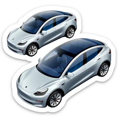 Tesla Model Y parking between two cars, seen from above. A blue line shows the planned trajectory sticker