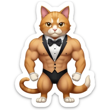 Super muscular Buff sigma Gigachad cat full body tuxedo colored  sticker