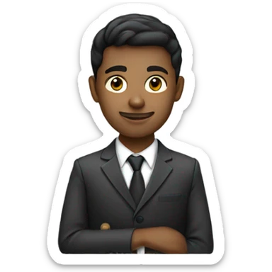 Young men in a professional suit and with the laptop sticker