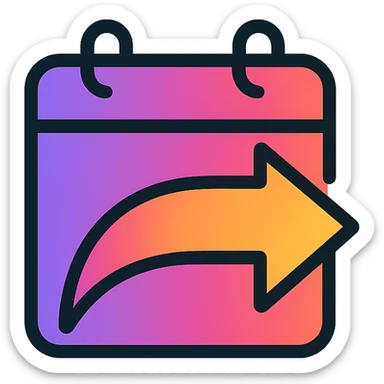 bold and tech-inspired logo with a dynamic arrow swiping over a calendar page, gradient colors sticker