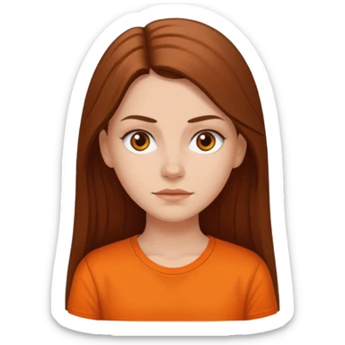 white girl with long hair and orange shirt not smiling sticker