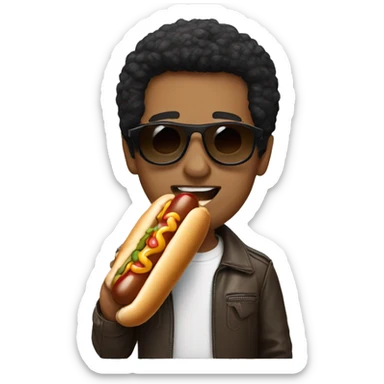 man with black hair wearing aviator sunglasses  eating hotdog sticker