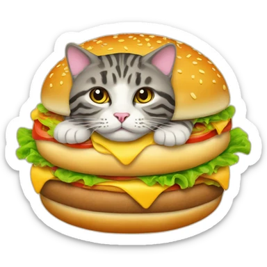 heavy cat floating on a giant cheeseburger sticker