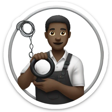 African man holding a black circle with a wire coming out  sticker