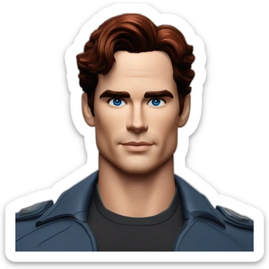 Matt bomer space captain Blue eyes very neat gelled back fully red hair handsome chiselled jaw sharp cheekbones sharp nose sticker