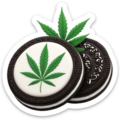 black and white oreo cookies with cannabis leaf sticker