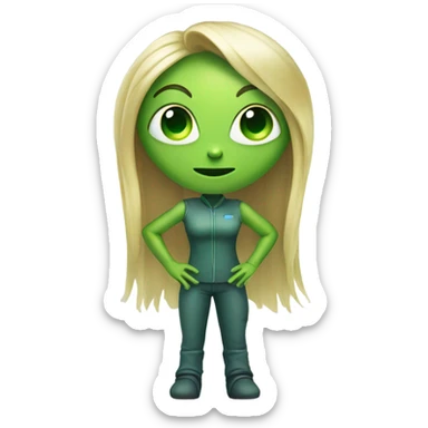 a green alien woman full body,blonde sticker