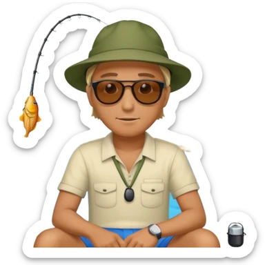 
man sitting fishing near the pool sticker