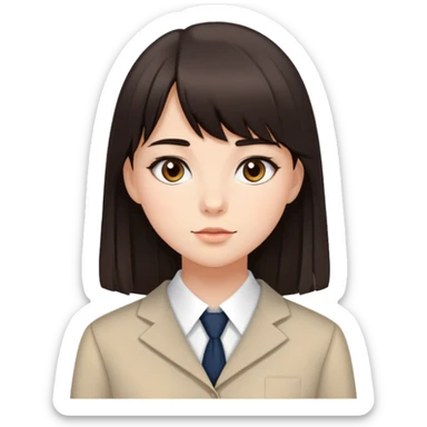 Girl in elegant school uniform with dark brown bangs, long straight hair, minimal makeup, attractive expression sticker