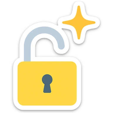 open padlock icon with a ray of light, modern and bright style sticker