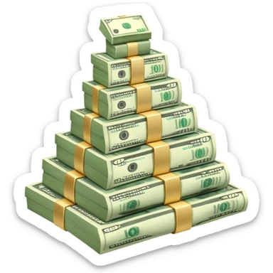 upward arrow next to gradually increasing stacks of dollar bill bundles, showing financial growth sticker