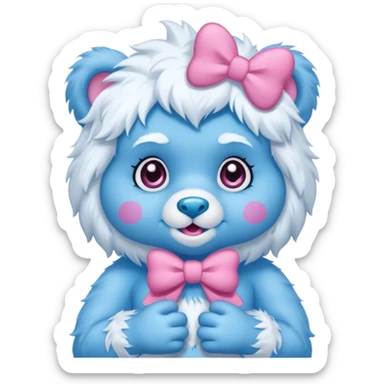 blue girl care bear yeti with bow sticker