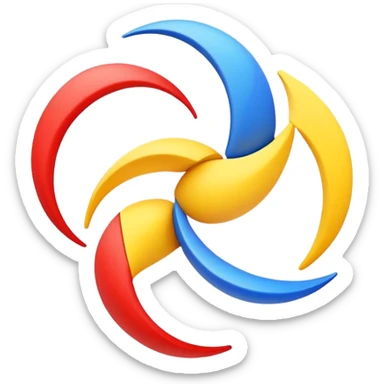  A dynamic circular emoji made of three swooshing shapes in red, yellow, and blue, symbolizing motion, energy, and collaboration. Perfect for expressing activity, unity, or creativity sticker