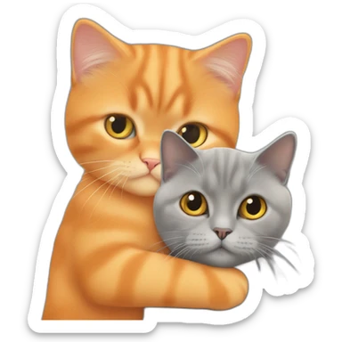 Orange persian young cat hugs the grey british shorthair cat sticker