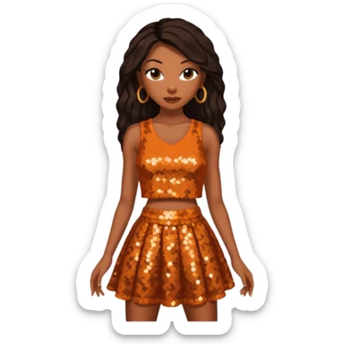 Brandy Norwood with dark brown long hair, burnt orange sequin crop top and skirt  sticker
