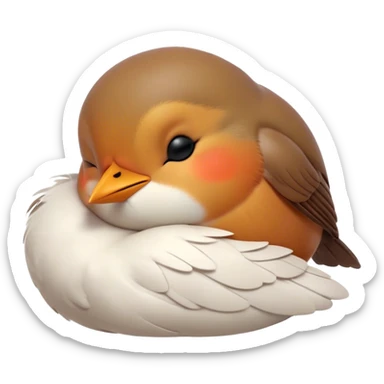 Meme-Worthy Cute Sleeping Robin Portrait Emoji, Head resting peacefully with a contented smile, showcasing a delicate, softly feathered body and eyes gently closed in serene slumber, Simplified yet adorably endearing features, highly detailed, glowing with a soft, drowsy light, high shine, relaxed and utterly lovable, stylized with an air of playful laziness, soft glowing outline, capturing the essence of a sleeping robin that feels destined to become the next viral icon of adorable rest! sticker