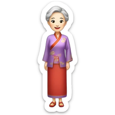 Chinese senior lady with nice smile standing dressed traditional chinese quipao sticker