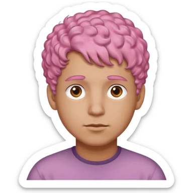 man with short, curly pink hair, light brown skin, and a neutral facial expression. sticker