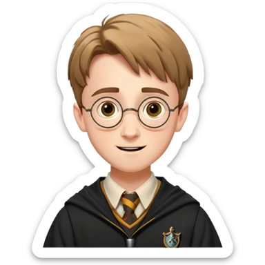 Hugh Mitchell is colin creevey in harry potter, wear hogwarts uniform,  Short light brown hair, small and skinny, wide mouth, with a perpetual look of excitement on his face. sticker