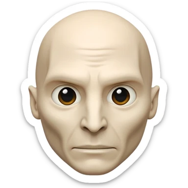 3D emoji of Lord Voldemort's face with pale skin, no nose (flat snake-like nostrils), sharp cheekbones, and intense eyes in glossy emoji style. sticker