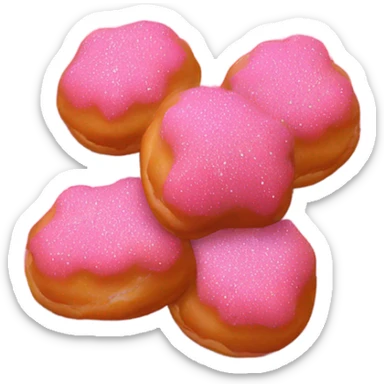 Pink beignets with glitter presented neatly on plate with hot pink sauce  sticker