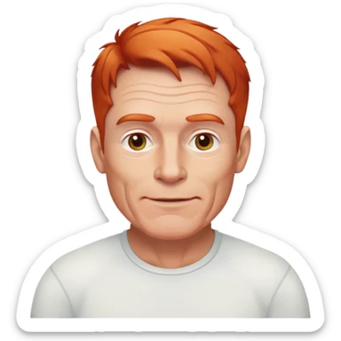 60-year-old white male, athletic build, friendly expression, receding red ginger hair sticker